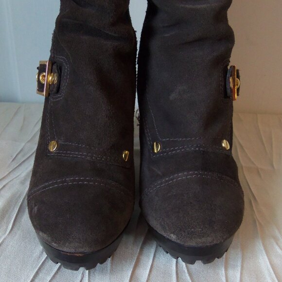 Tory Burch Tall Brown Suede Buckle Heeled Boots sz 6.5 - Picture 8 of 15